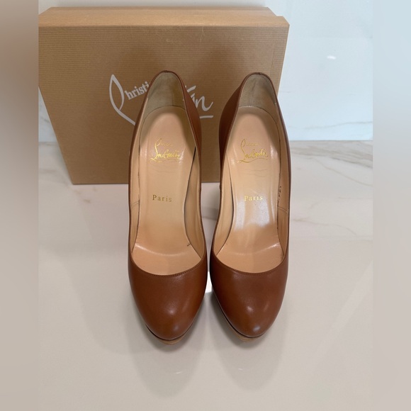 Christian Louboutin Women’s Bibi 140 Platform Leather Pumps, Cognac, SIZE: 39 - Picture 3 of 16